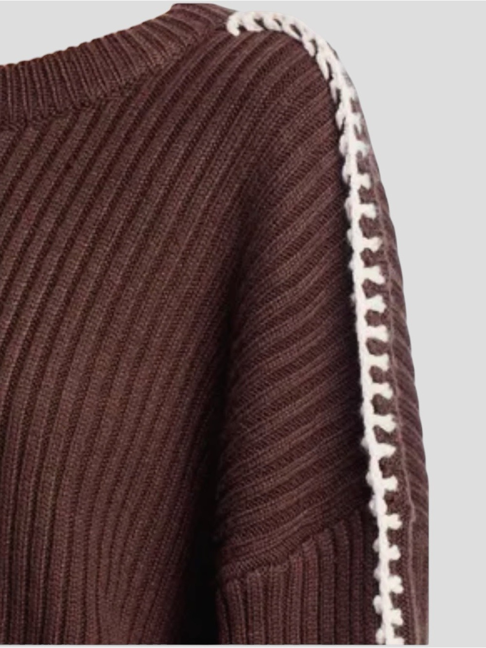 Elan Ribbed Blanket Stitch Sweater Brown M Granola Girl Cozy Indie Boho Earthy - Picture 7 of 12